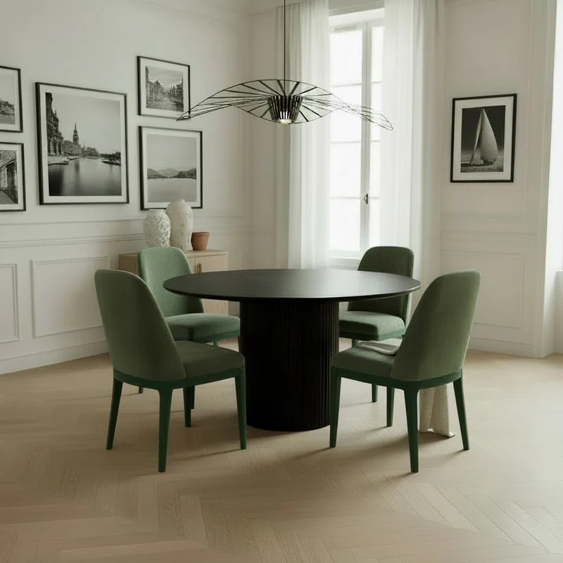 Ibiza- Table à Manger ronde en manguier et marbre noir 120cm