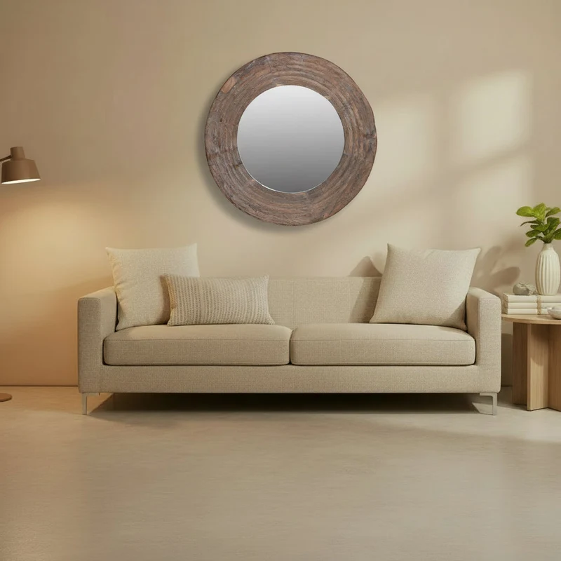 Jaipur- Miroir Rond en Teck Recyclé 135 cm — Pièce Unique Artisanale