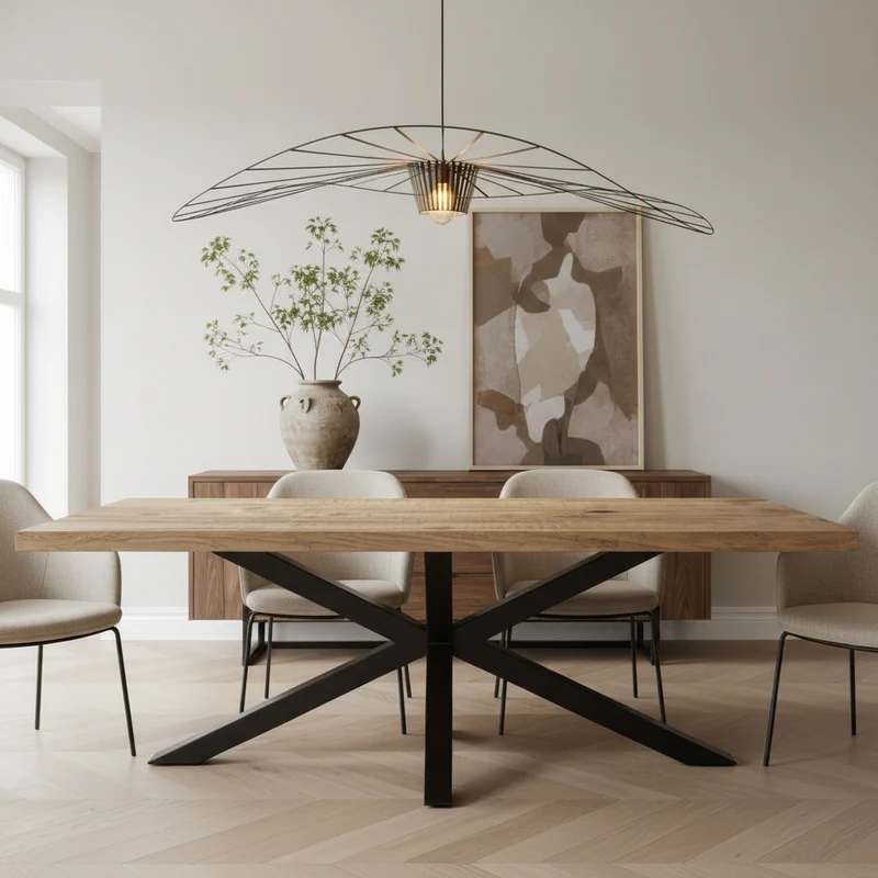 Lisbonne -Table à manger en manguier massif 160 cm - pieds mikado