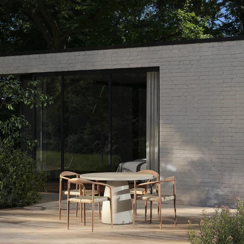 Table ronde de jardin - Uzé - D120 H75 - Latte - Polycomposite