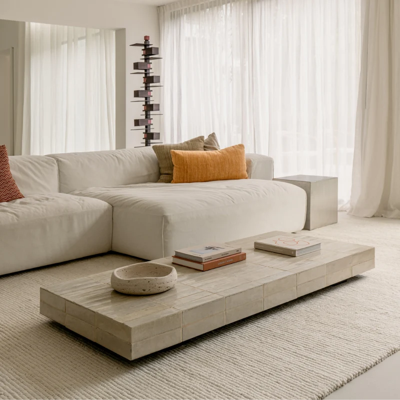Table basse Tilo – Carreau beige – Rectangulaire – 168 cm