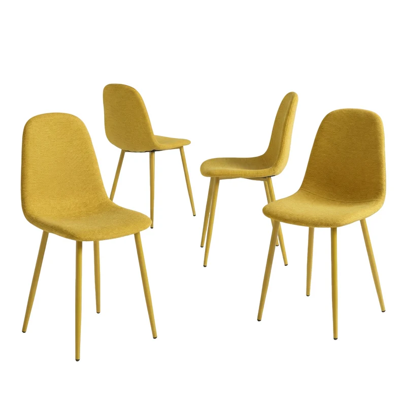 Lot de 4 chaises de salle à manger en tissu jaune doux, chaises de détente avec dossier et pieds métalliques assortis scandinave - CHARLTON