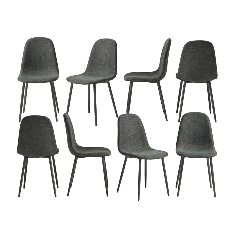 Lot de 8 chaises de salle à manger en tissu gris doux, chaises de détente avec dossier et pieds métalliques assortis scandinave - CHARLTON
