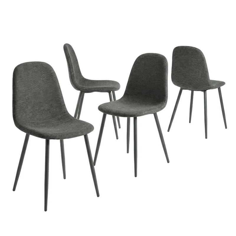 Lot de 4 chaises de salle à manger en tissu gris doux, chaises de détente avec dossier et pieds métalliques assortis scandinave - CHARLTON