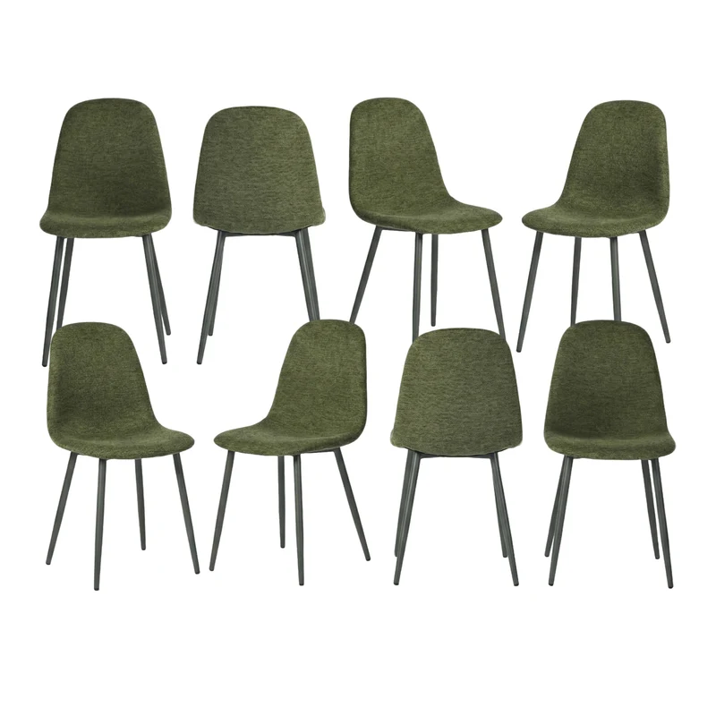 Lot de 8 chaises de salle à manger en tissu vert doux, chaises de détente avec dossier et pieds métalliques assortis scandinave - CHARLTON