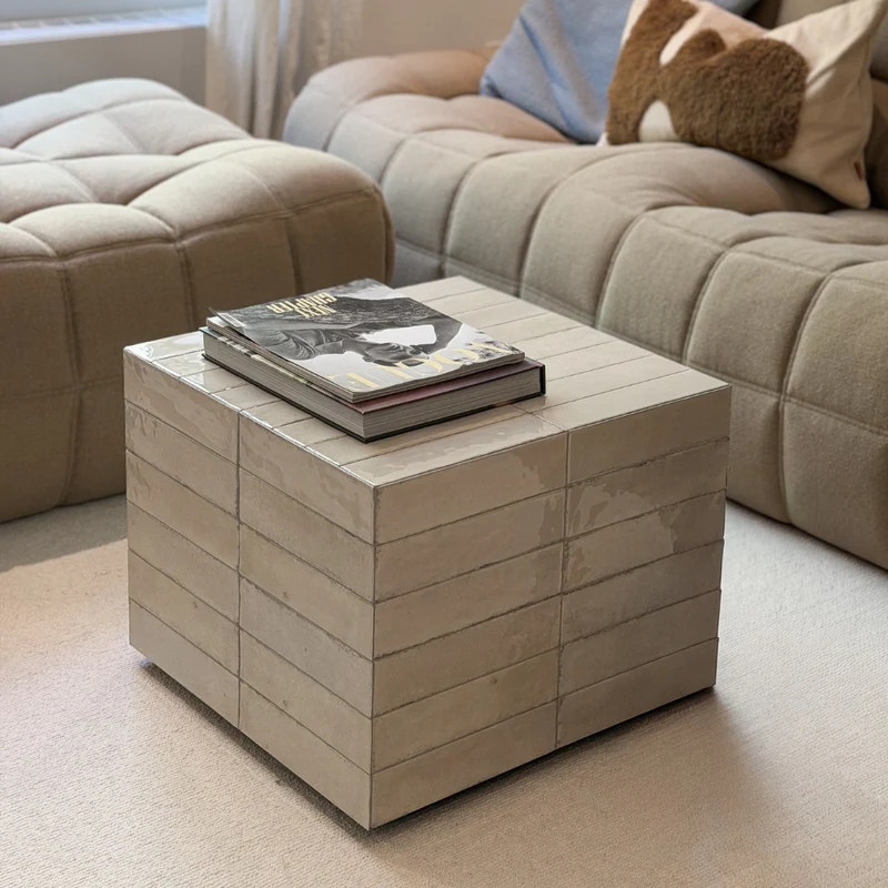 Table basse Vence - Carreaux beige clair - Haut - 39 cm