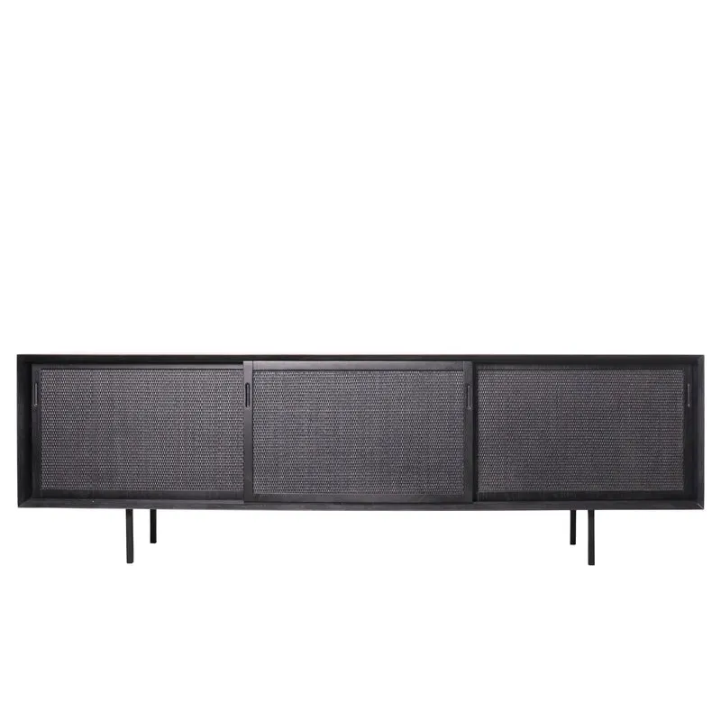 Dressoir Noir avec Osier - Oskar (220cm)