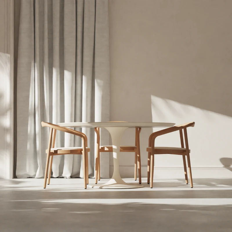 Table à manger Camille – Table tulipe ronde en Latte StoneSkin – Ø140 cm | Table à manger design moderne