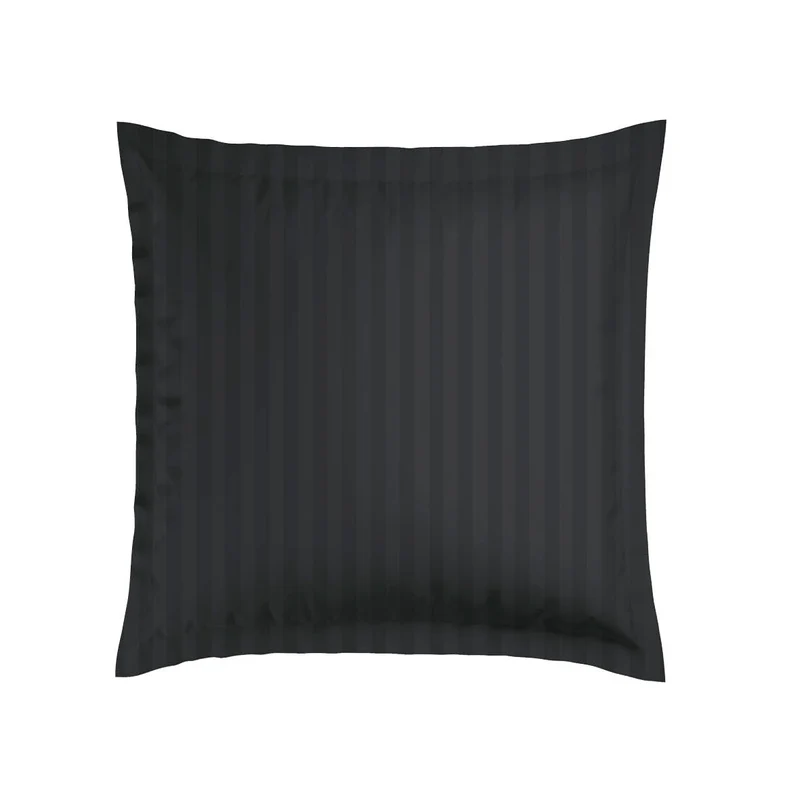 Taie(s) d'oreiller satin de coton rayure tissé dobby - Noir