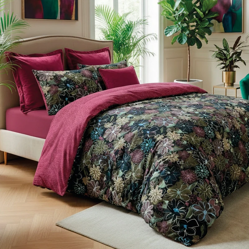 Drap plat satin de coton - Pollen Bordeaux