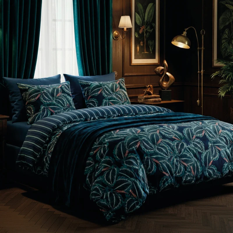 Drap plat satin de coton - Calathea bleu foncé