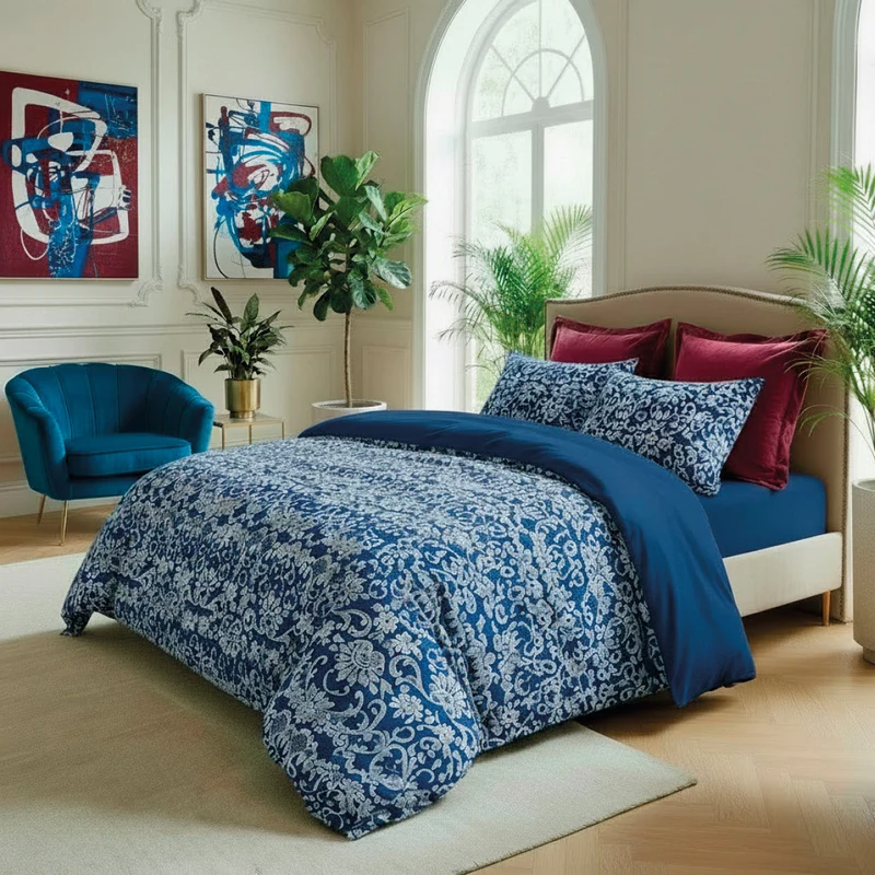 Drap plat satin de coton - Passementerie bleu