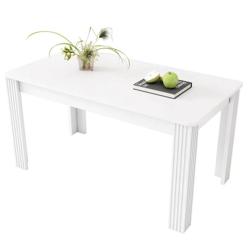 Table à manger rectangulaire blanc aspect chêne avec quatre pieds massifs
