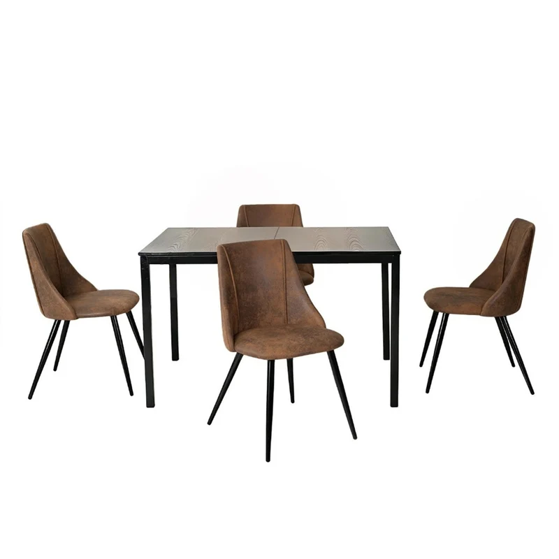 Ensemble table à manger extensible noire avec 4 fauteuils en suédine, style scandinave
