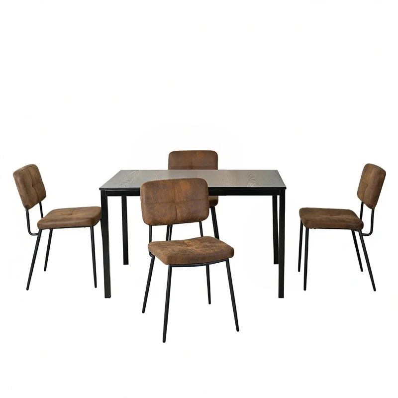 Ensemble table à manger extensible noire et 4 chaises en tissu suédine, style scandinave
