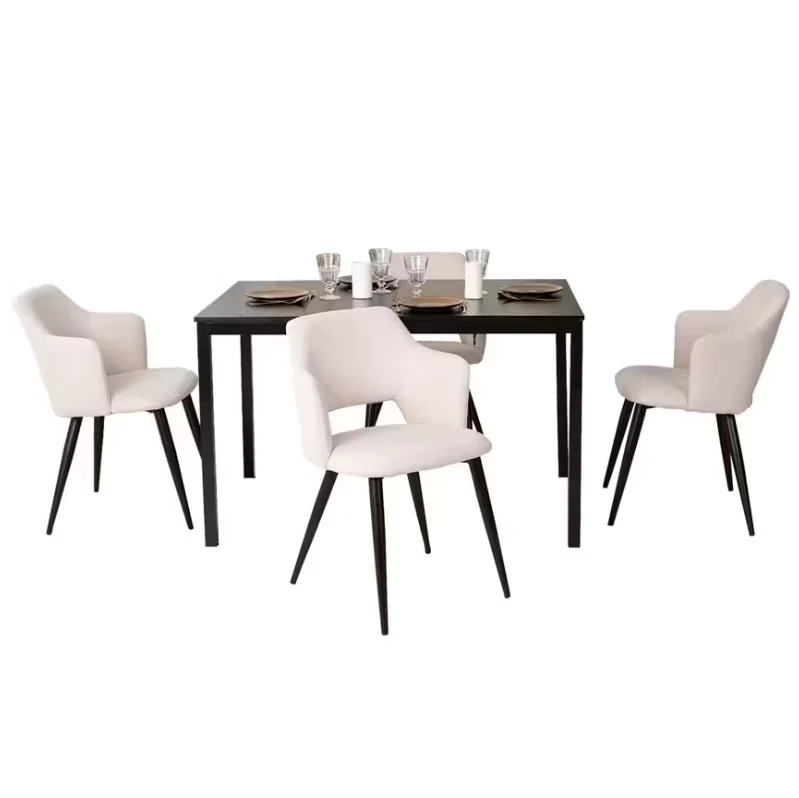 Ensemble table à manger extensible noire et 4 fauteuils en tissu beige de style scandinave