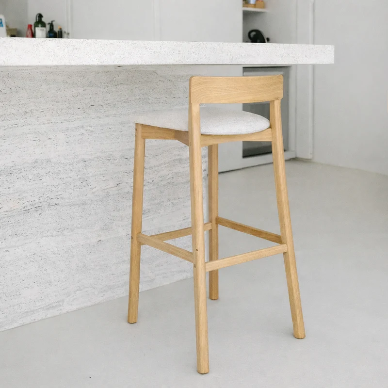 Tabouret de bar Charmes - Chêne - Hauteur d'assise 65 cm - Assise en tissu - Tissage tacheté couleur pierre sable