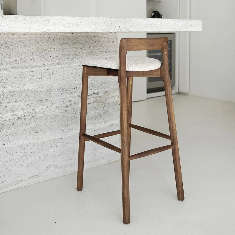 Tabouret Charmes - Acacia noyer - Assise en tissu - Tissage Sandstone spotted - Hauteur d'assise 75 cm