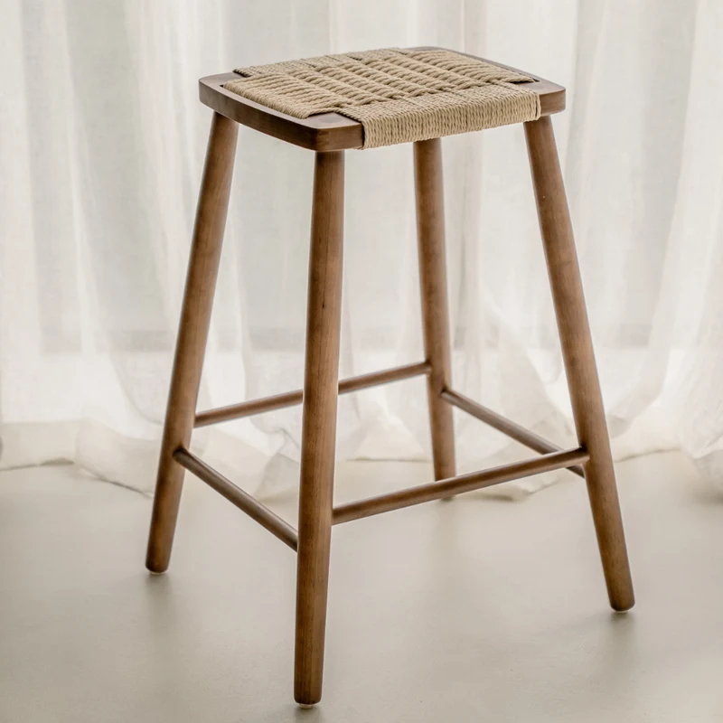 Tabouret de bar Belli - Hauteur d'assise 63 cm - Couleur noyer foncé - Assise tissée