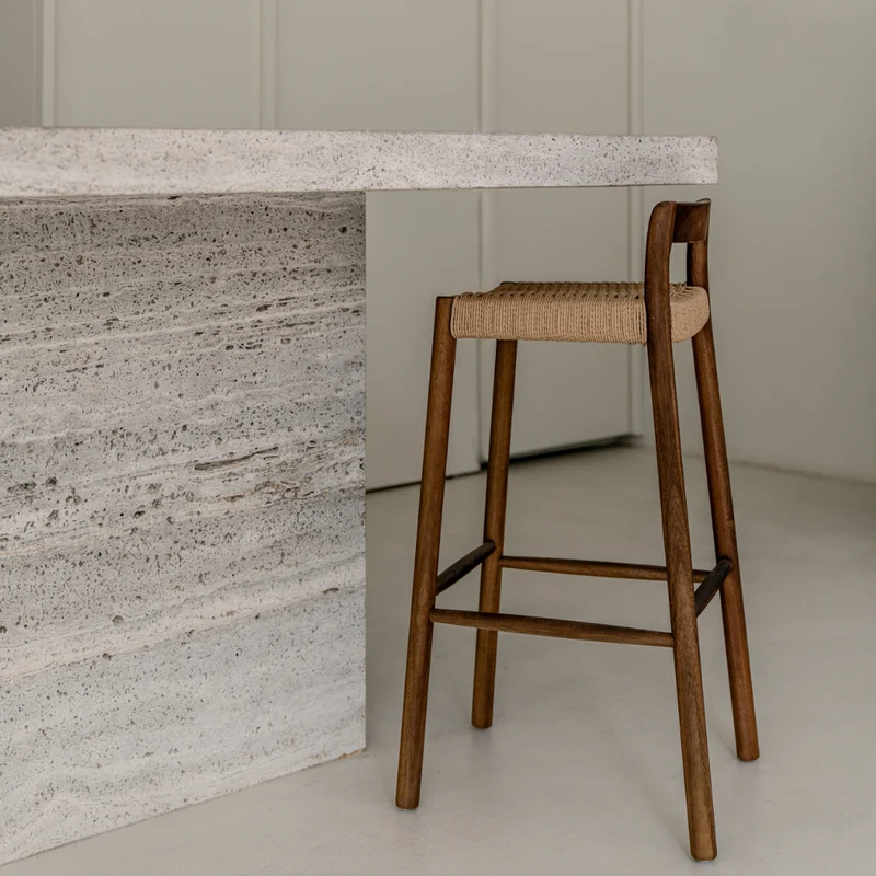 Tabouret Nulla - Hauteur d'assise 75 cm - Acacia noyer - Assise tissée