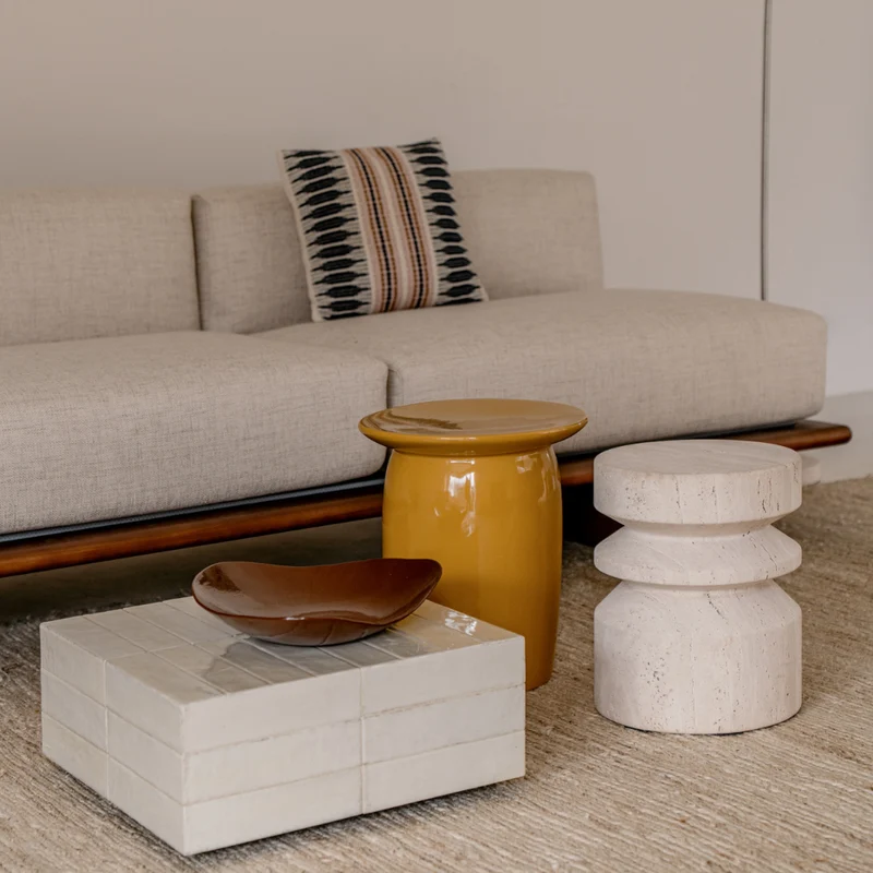 Table basse Vence - Carreaux beige clair - Basse - 27 cm
