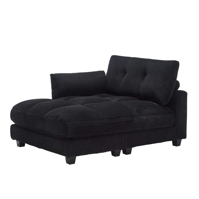 Canapé lounge moderne en velours côtelé avec porte-gobelets et poche latérale, noir