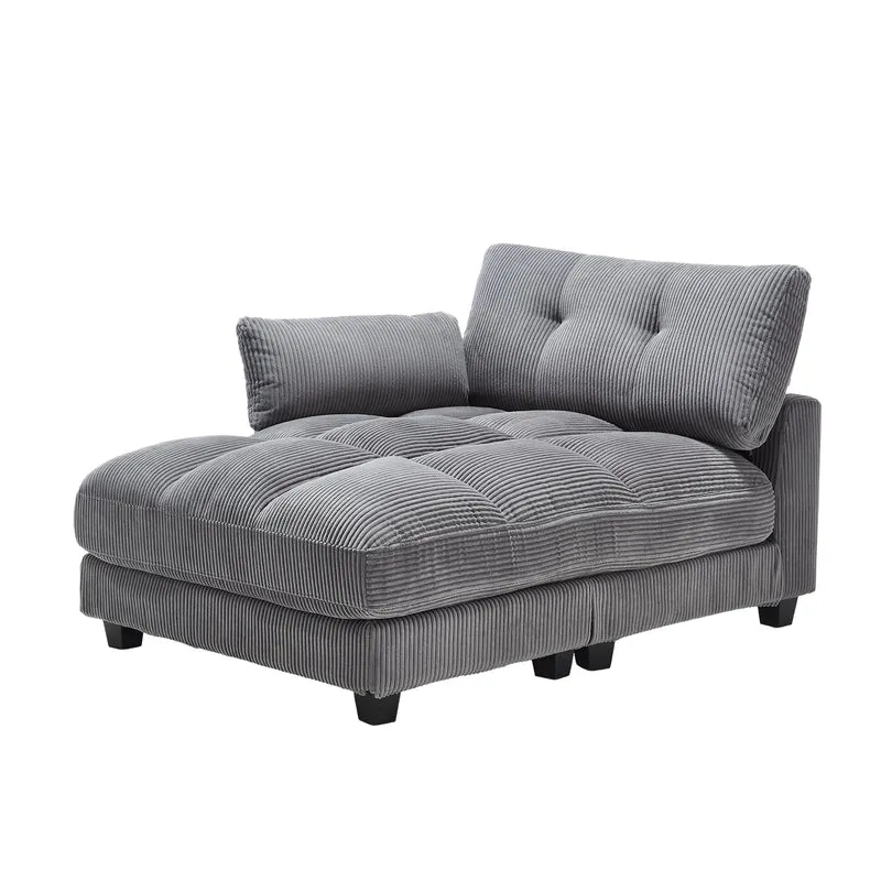 Canapé lounge moderne en velours côtelé avec porte-gobelets et poche latérale, gris