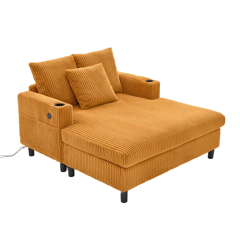Canapé lounge en velours côtelé souple avec ports USB et éclairage d'ambiance LED, jaune