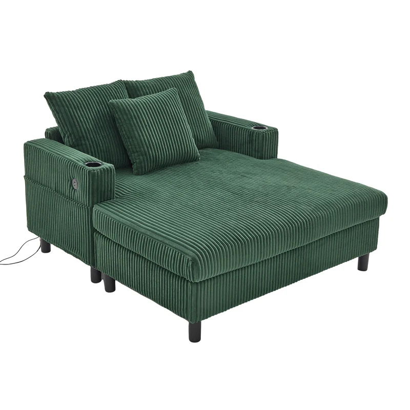 Canapé lounge en velours côtelé souple avec ports USB et éclairage d'ambiance LED, vert
