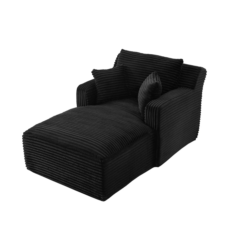 Canapé lounge moderne en velours côtelé avec porte-gobelets et poche latérale, noir