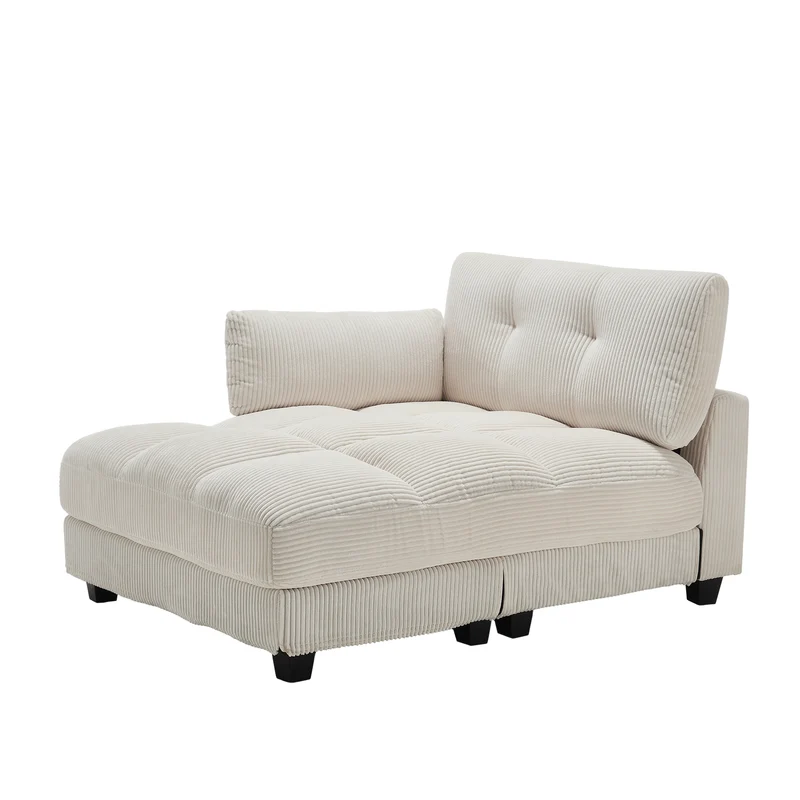 Canapé lounge moderne en velours côtelé avec porte-gobelets et poche latérale, beige