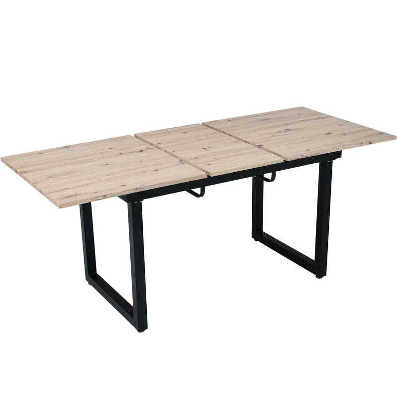 Table de salle à manger extensible rétro en bois avec structure en métal noir, style industriel