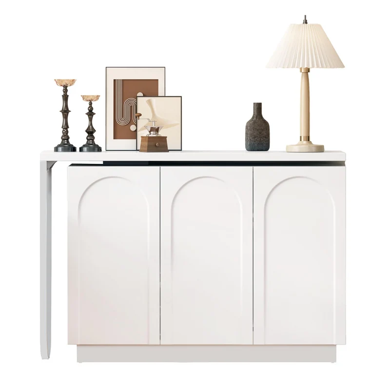 Bureau d'angle pivotant blanc en forme de L avec 3 placards de rangement
