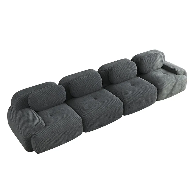 Ensemble de canapés avec accoudoirs incurvés et base antidérapante en tissu velours côtelé doux pour le salon, gris, siège 4