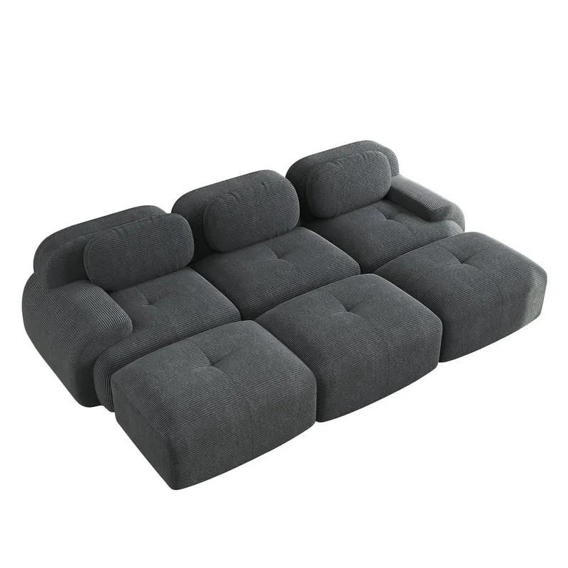 Ensemble de canapés avec accoudoirs incurvés et base antidérapante en tissu velours côtelé doux pour le salon, gris, siège 3 + tabouret 3
