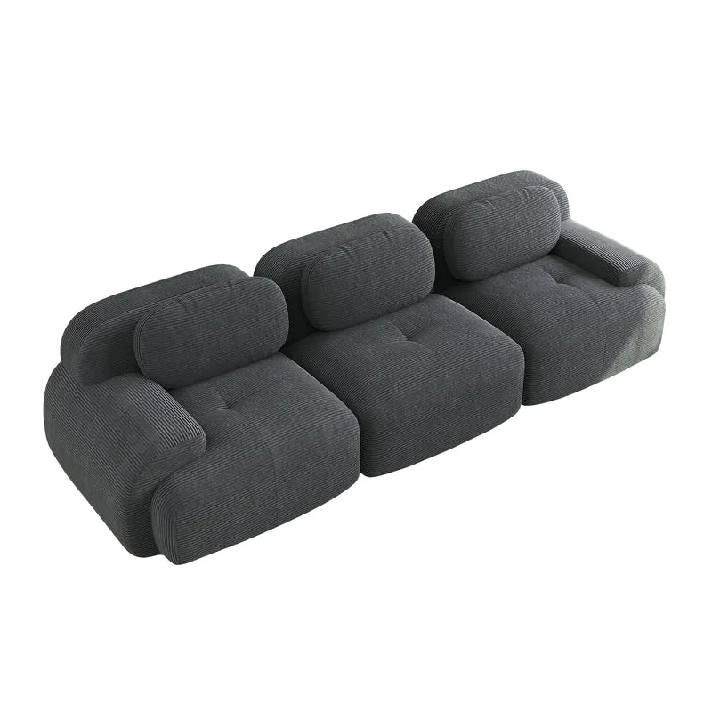 Ensemble de canapés avec accoudoirs incurvés et base antidérapante en tissu velours côtelé doux pour le salon, gris, siège 3