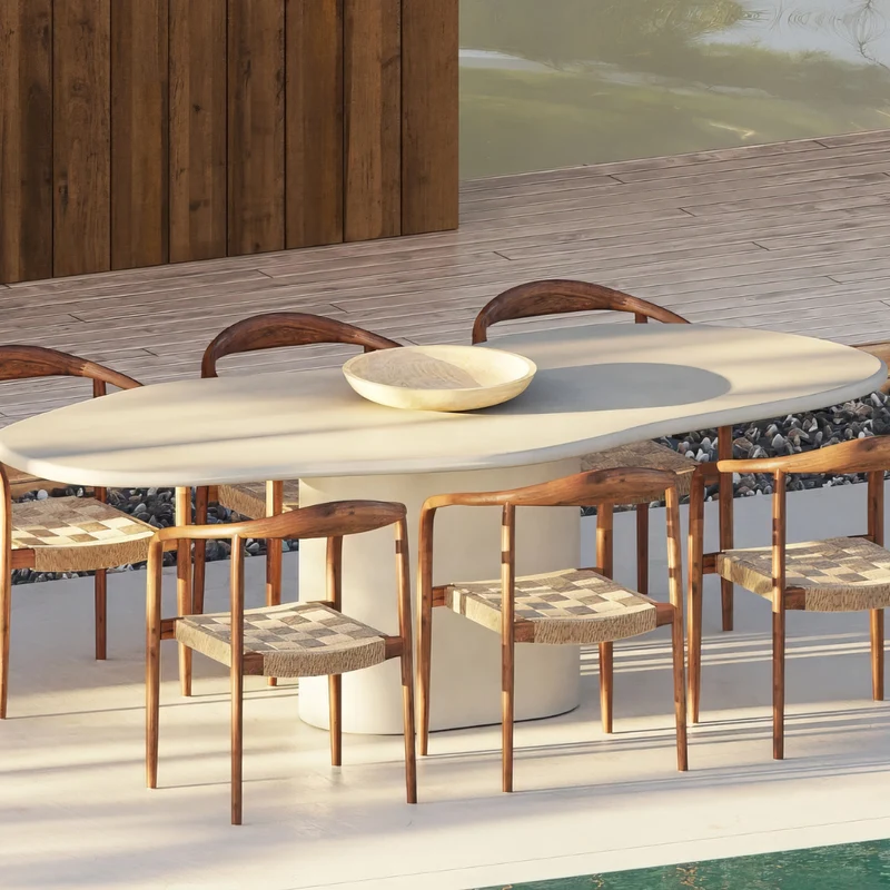 Table de jardin Beige Limoges - 230 cm - Latte - Béton-ciment - Finition structurée
