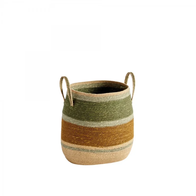Panier anse tissé noisette vert S