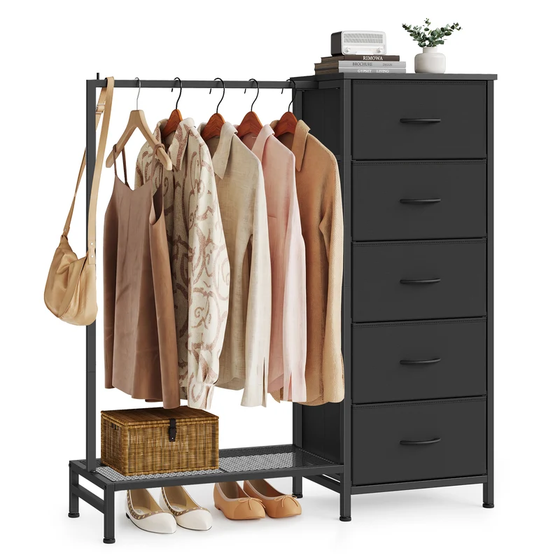 Commode avec portant tiroirs et étagère à chaussures