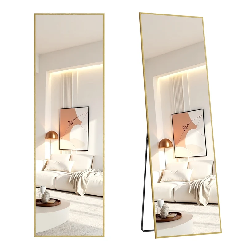 Miroir Intégral sur Pied Doré Clair