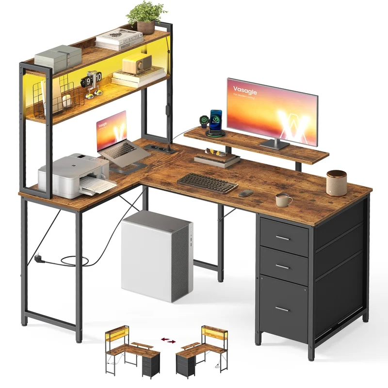 Bureau Gaming d’Angle avec LED et Rangement