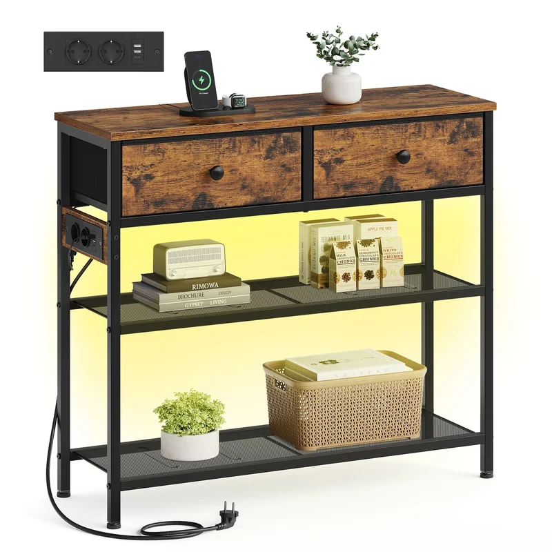 Console avec tiroirs en tissu et étagères pour salon ou entrée