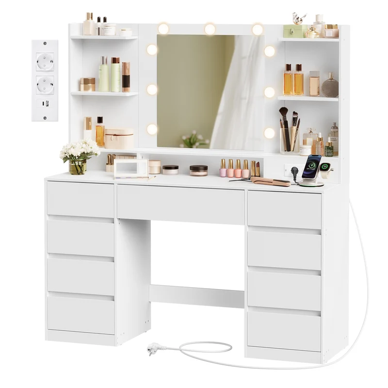 Kailyn Collection - Coiffeuse avec Miroir LED, Multiprise