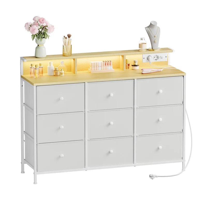 Commode avec tiroirs en tissu et éclairage LED intégré