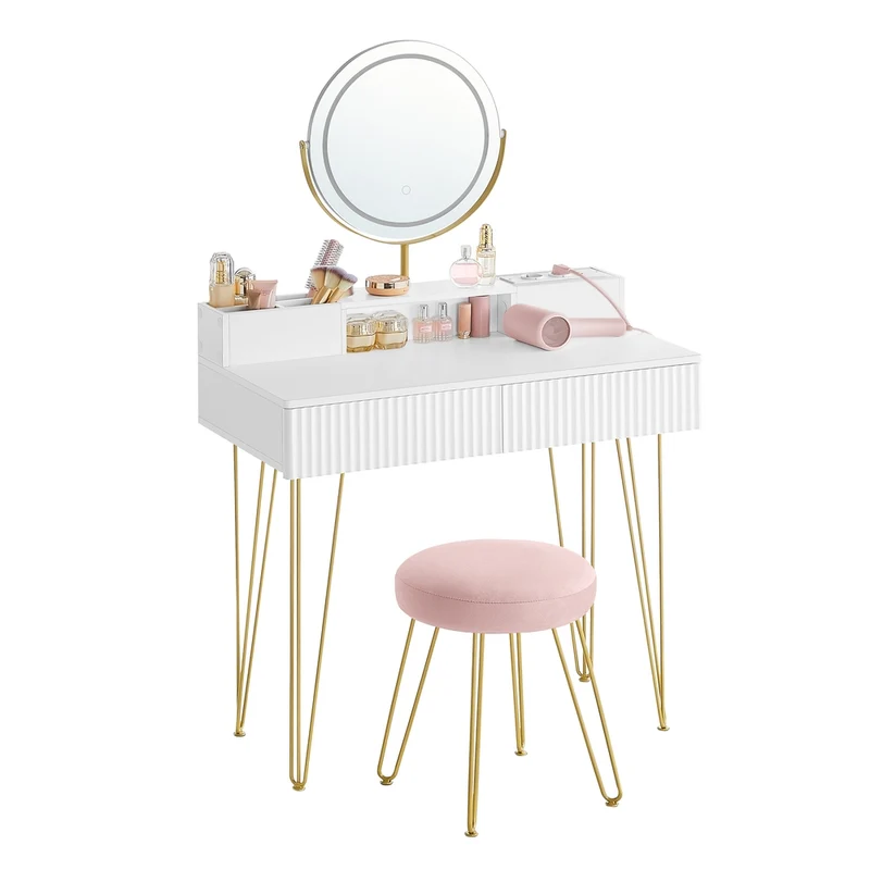 Coiffeuse avec miroir éclairé et prise intégrée