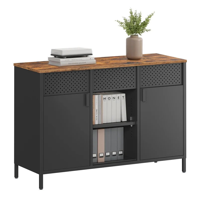 Buffet de rangement en métal avec portes et étagères réglables