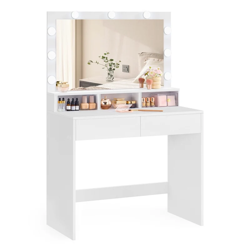 Coiffeuse avec miroir LED rectangulaire