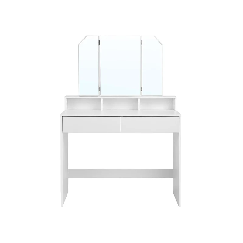 Coiffeuse avec miroir pliable blanc
