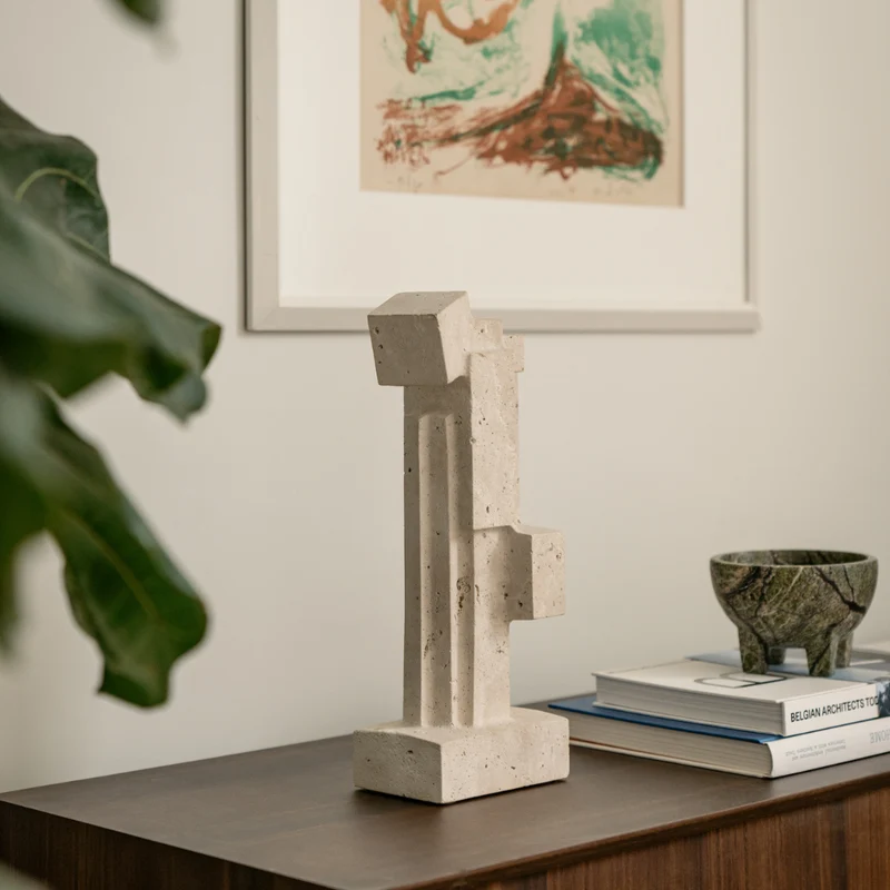 Statue décorative Baugy - H40 cm - Travertin Blanc