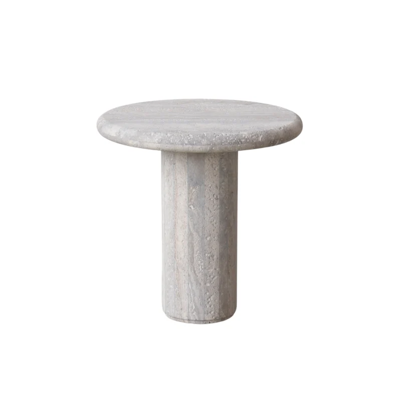 Table basse Loches D40 H45 - Travertin Gris - Bord rond - Demi-rempli